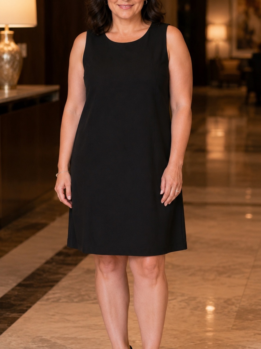 Liz Claiborne Black Sleeveless Midi Shift Dress petite 14P